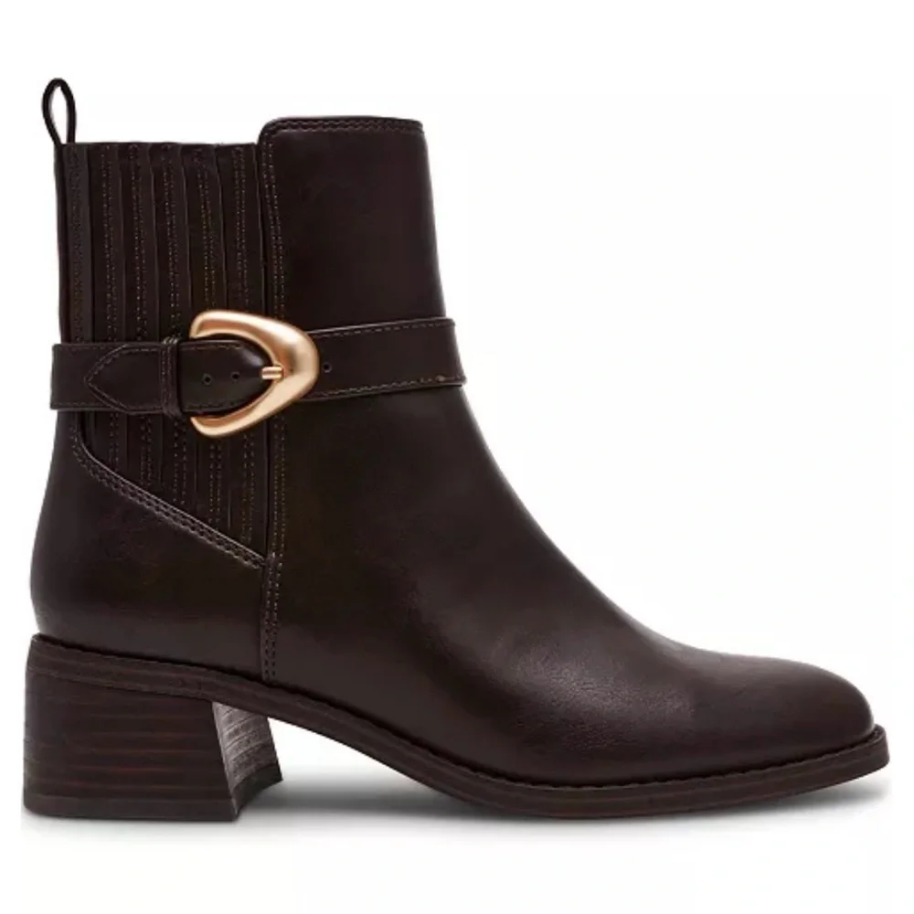 New DV by Dolce Vita Dark Brown Ankle Boot with Gold Buckle Sz 7
